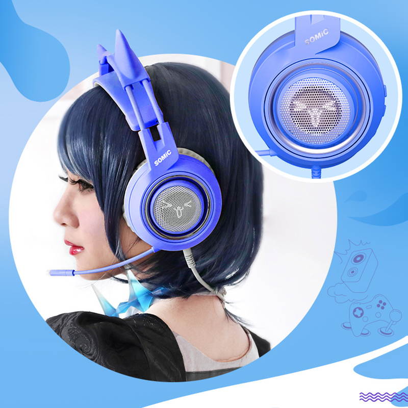 SOMIC Pink Stereo Gaming Headset with Mic for PS4, Xbox One, PC, Mobile Phone, 3.5MM Sound Detachable Cat Ear Headphones Lightweight Self-Adjusting Over Ear Headphones for Women