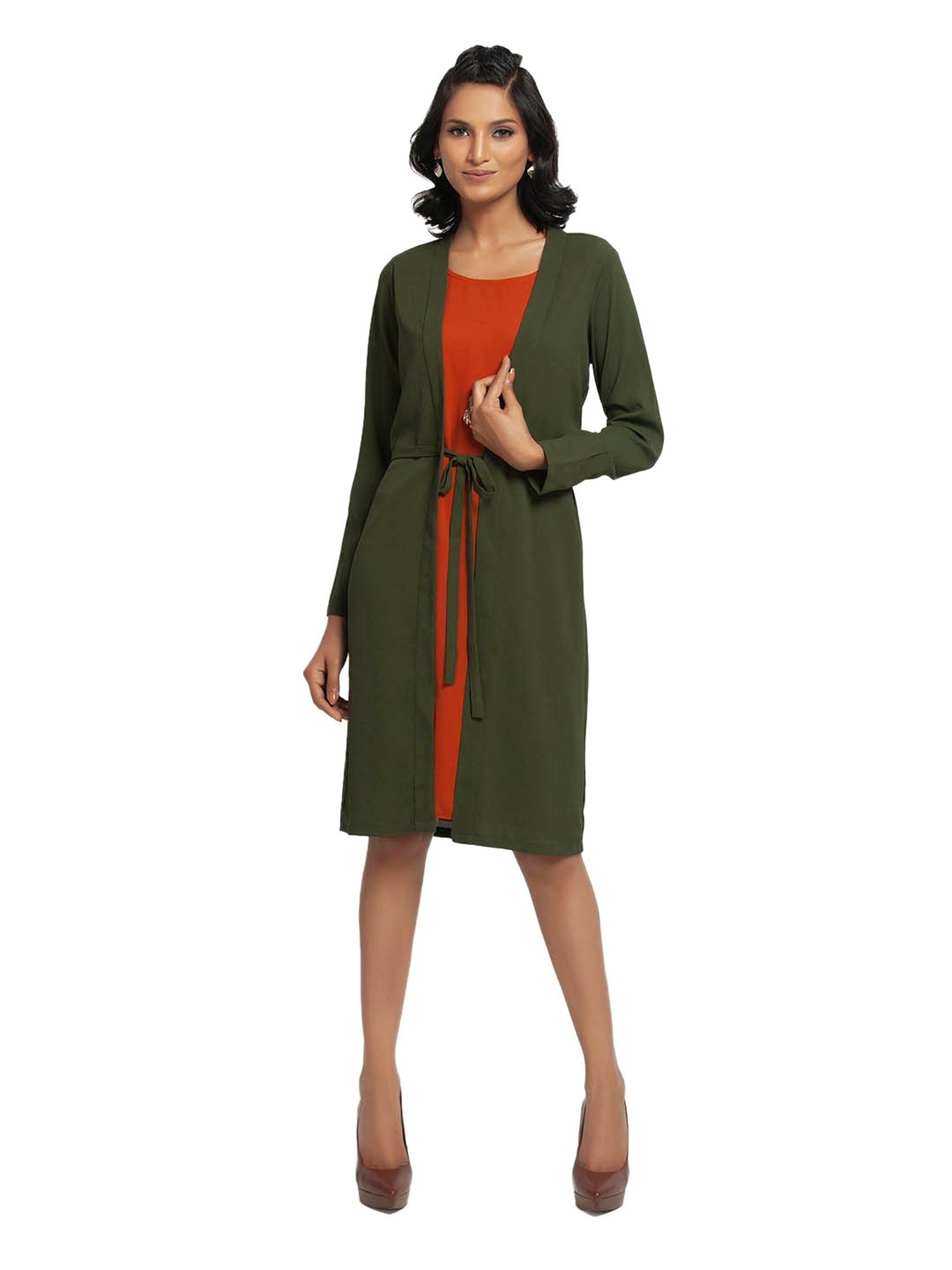 Office & You Green Full Sleeves Jacket With Tie Knot
