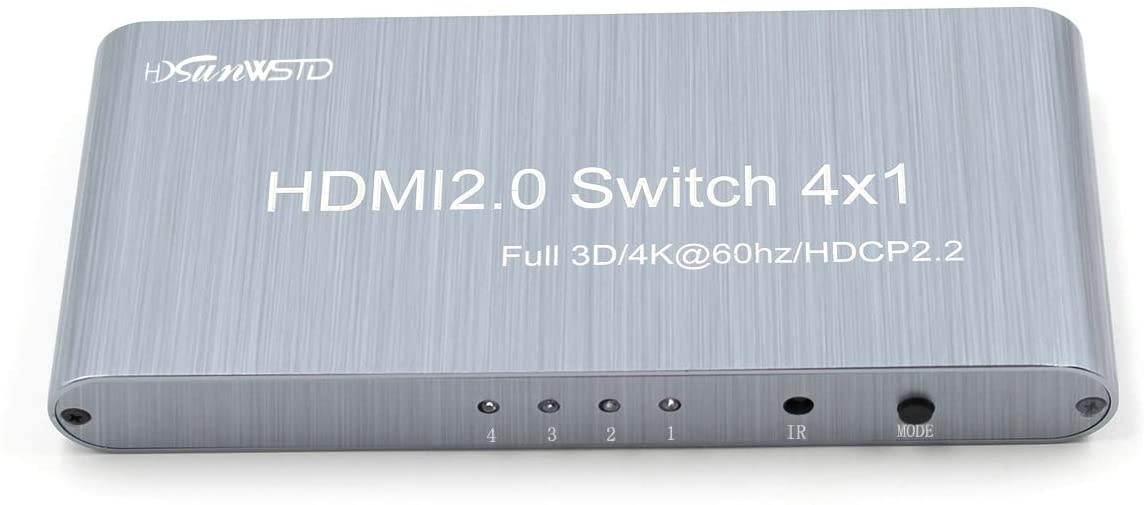 4x1 HDMI 2.0 Matrix Switch 4 in 1 Out HDMI Switcher Splitter 4K, HDMI 1.4,HDCP2.2, 1080P Compatible with PS3 PS4 Roku Blu-Ray Player HDTV - 4 Input to 1 Outputs