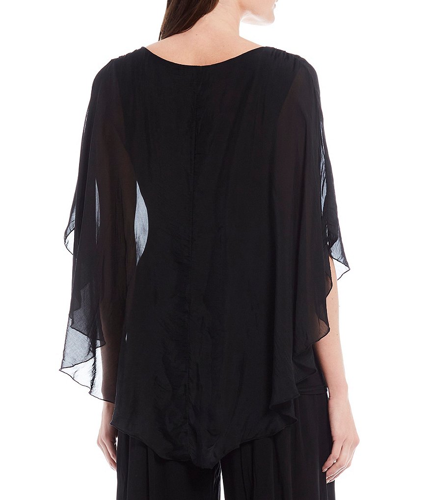 M Made in Italy 3/4 Sleeve Asymmetrical Hem Silky Woven Top