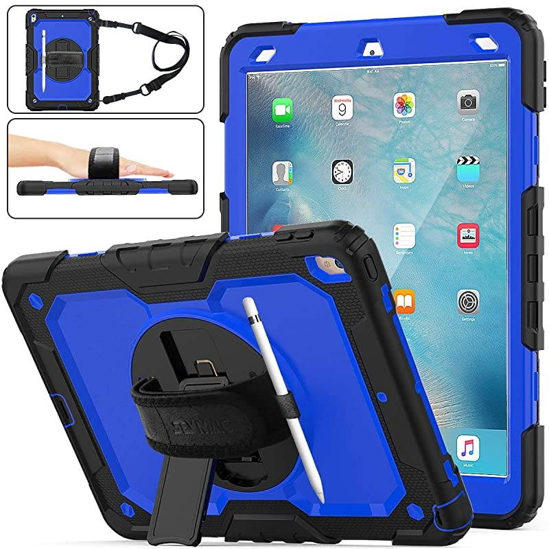 iPad Air 3rd Generation Case 2019, Drop-Proof [Full-Body] Case with 360Degrees Rotating Stand [Pencil Holder] [Screen Protector] Hand Strap for iPad Air 3 2019/ Pro 10.5 2017(Blue+Black)