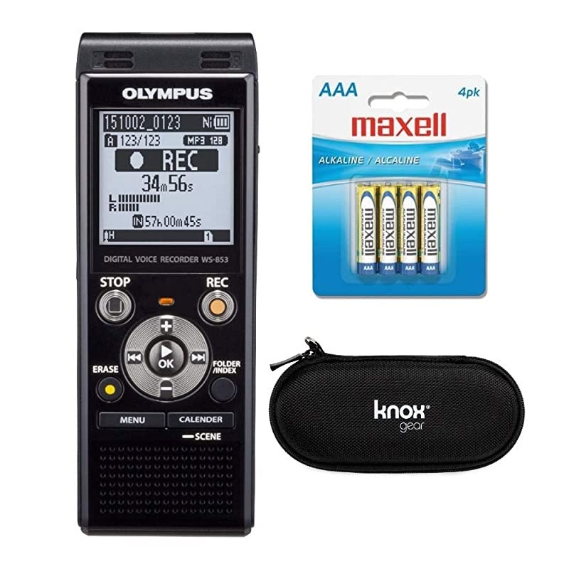 WS-853 Digital Voice Recorder (Black) with Hard-Case Bundle (3 Items)