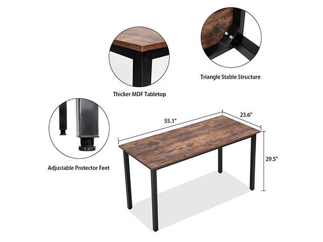 HILINSTON Computer Desk Gaming Table 55 inch Writing Study Desk for Home Office Workstation - Simple Retro Table with Sturdy Metal Frame for Living room,Brown,GT41