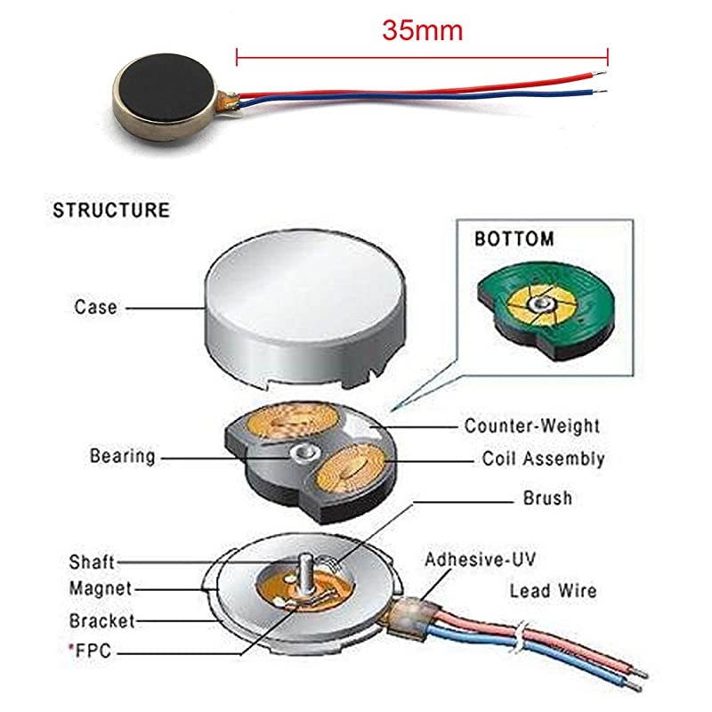 16pcs Mini Vibration Motor with 35mm Length Lead Wire DC 3V 85mA 12000rpm Flat Buttontype Motor For Mobile Phone Tablet Bluetooth Mini Fan Electronics Appliances 10x27mm