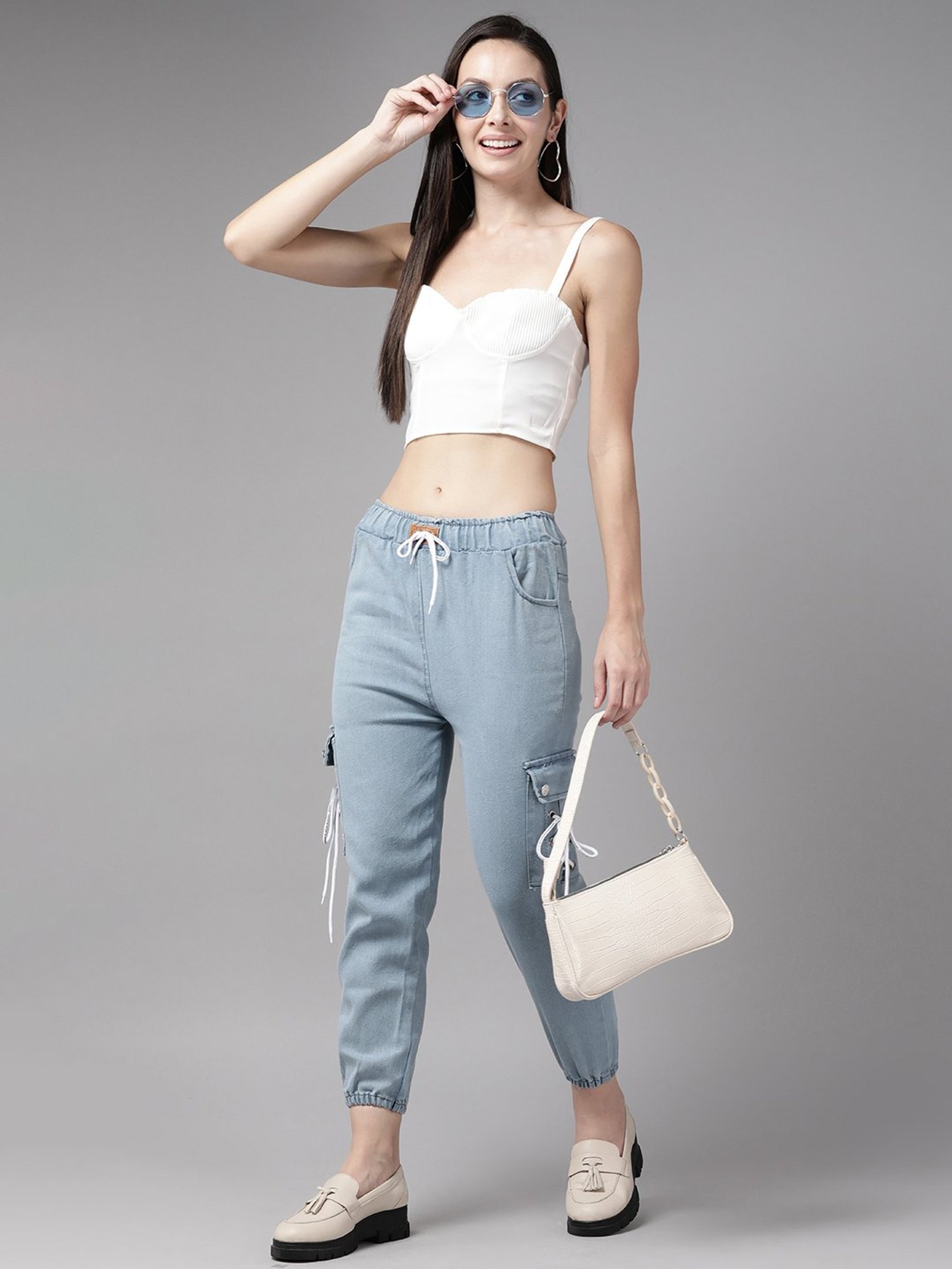 Aarika Blue Mid Rise Joggers