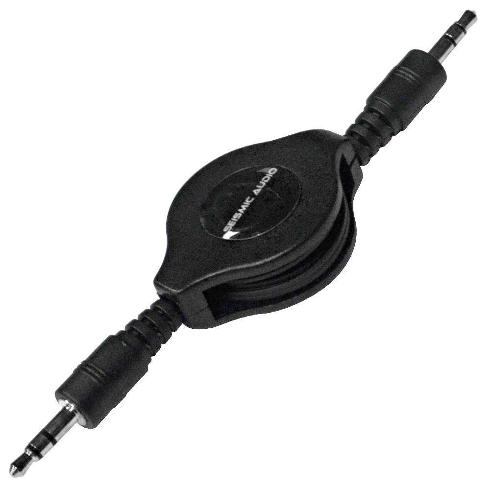 Seismic Audio - SA-iERet3-2Pack - 2 Pack of 3 Foot Retractable 1/8" (3.55mm) Stereo Male to Male Patch Cables for connecting Mobile Audio Devices