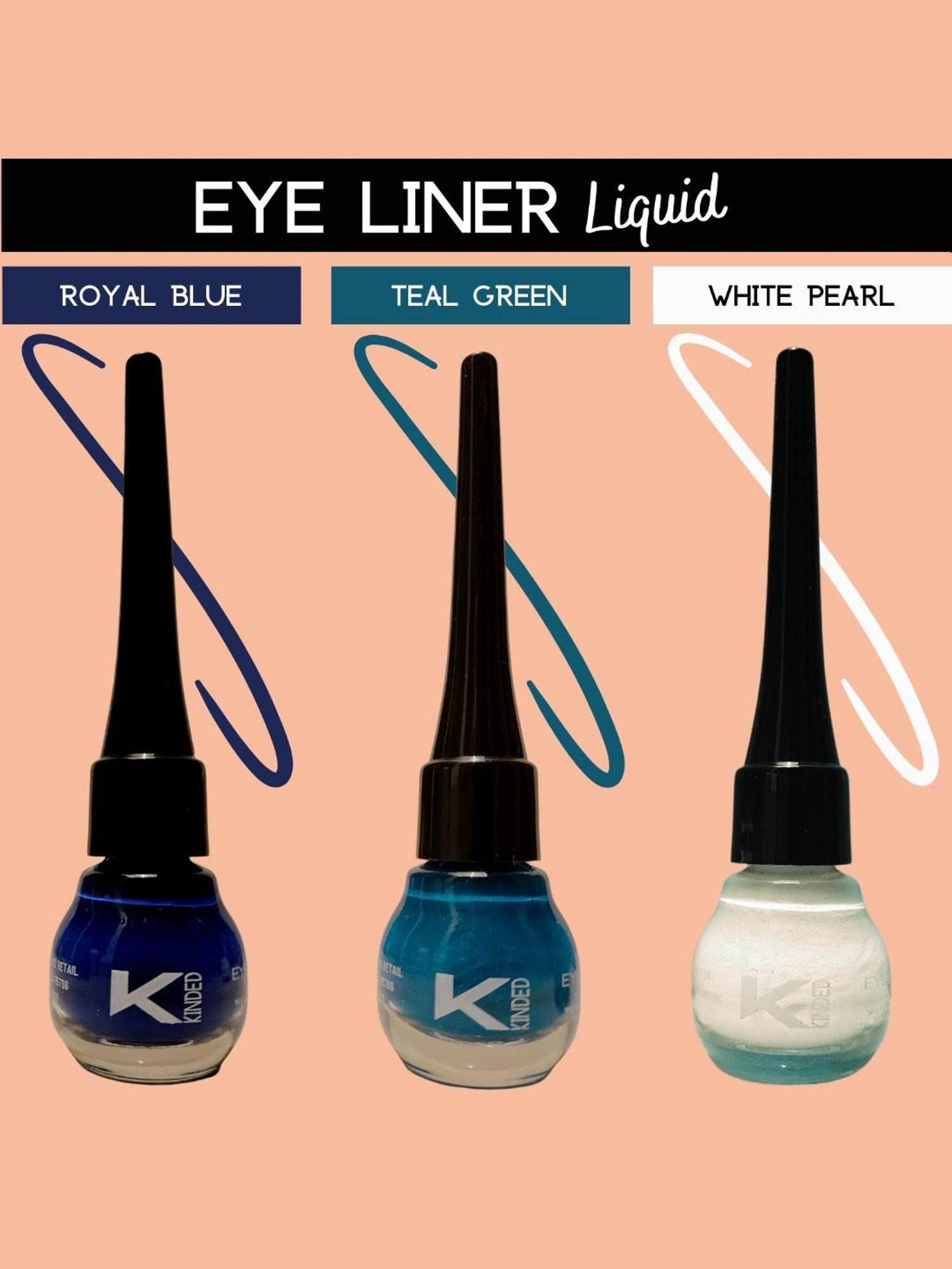 KINDED Liquid Eye Liner Teal Green, Royal Blue & White Pearl Combo