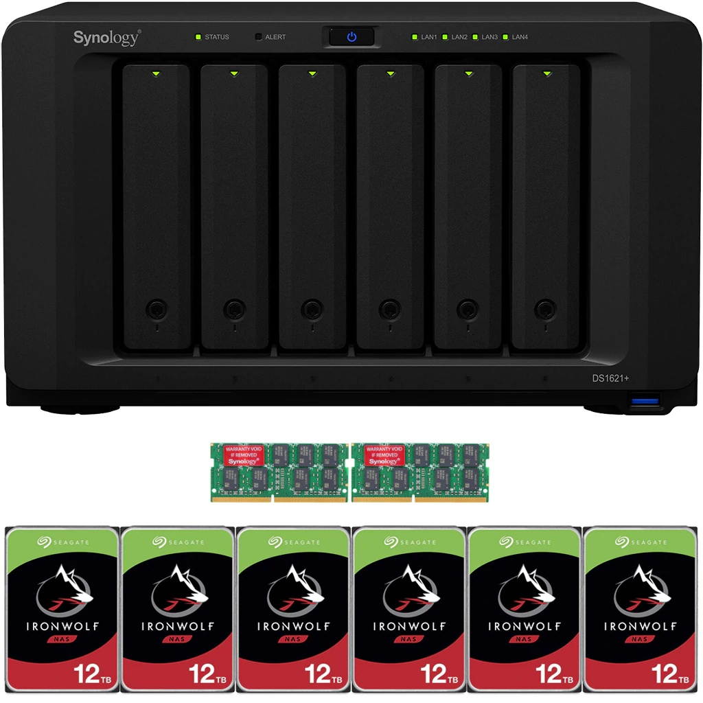 Synology DS1621+ DiskStation with 8GB RAM and 60TB (6 x 10TB) of Seagate Ironwolf NAS Drives Fully Assembled and Tested By CustomTechSales