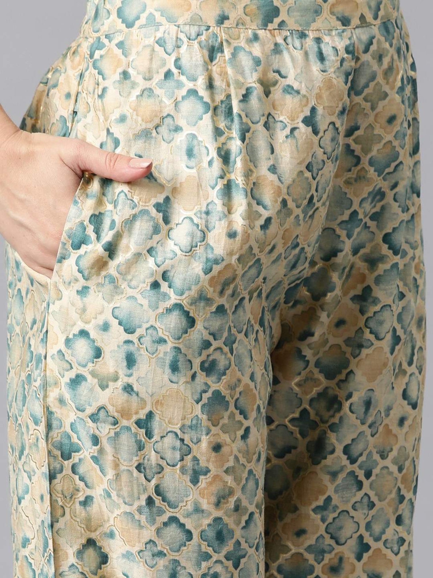 READIPRINT FASHIONS Beige & Blue Printed Shirt Salwaar Set