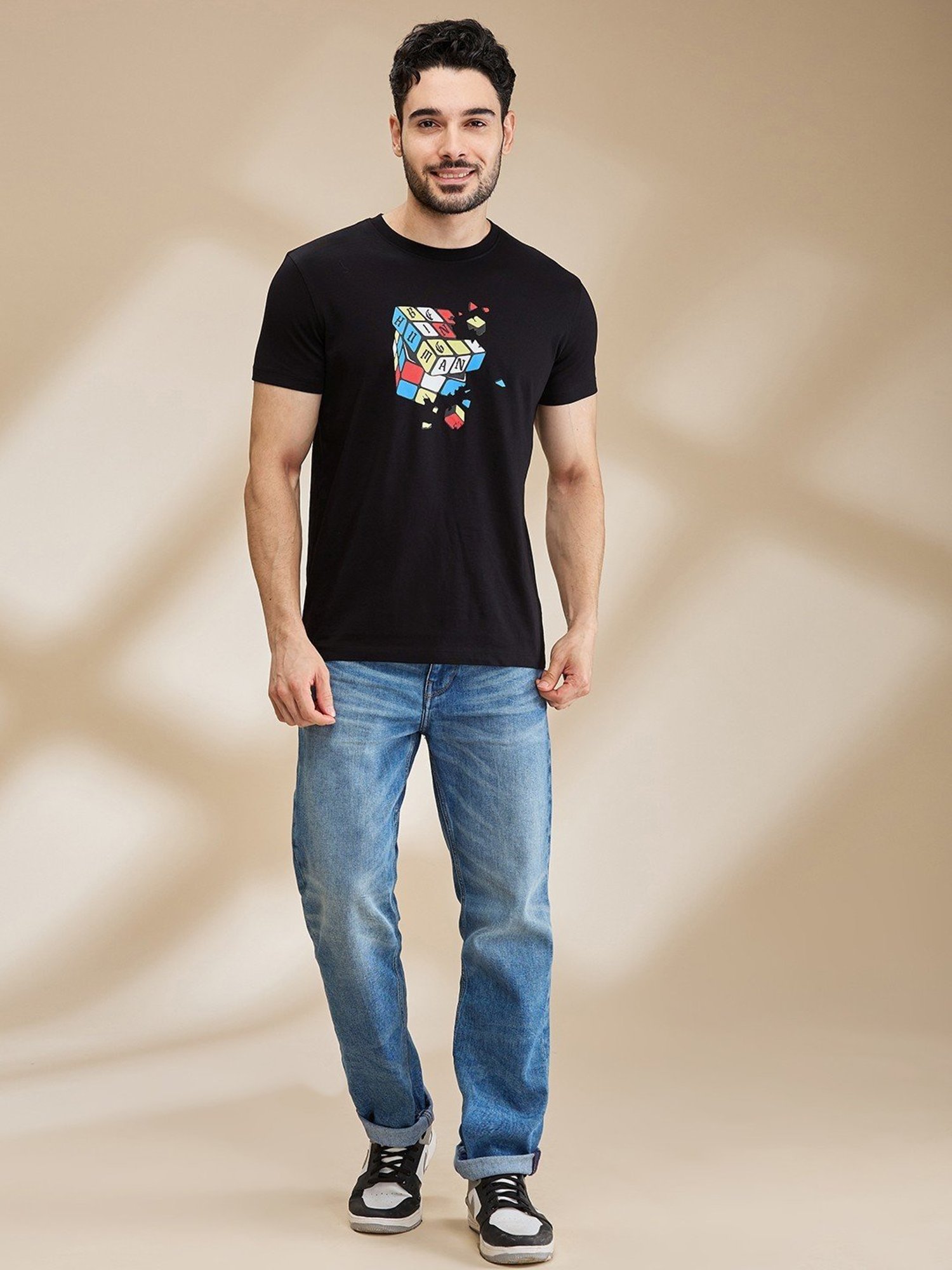 Being Human Black Regular Fit Printed T-Shirt