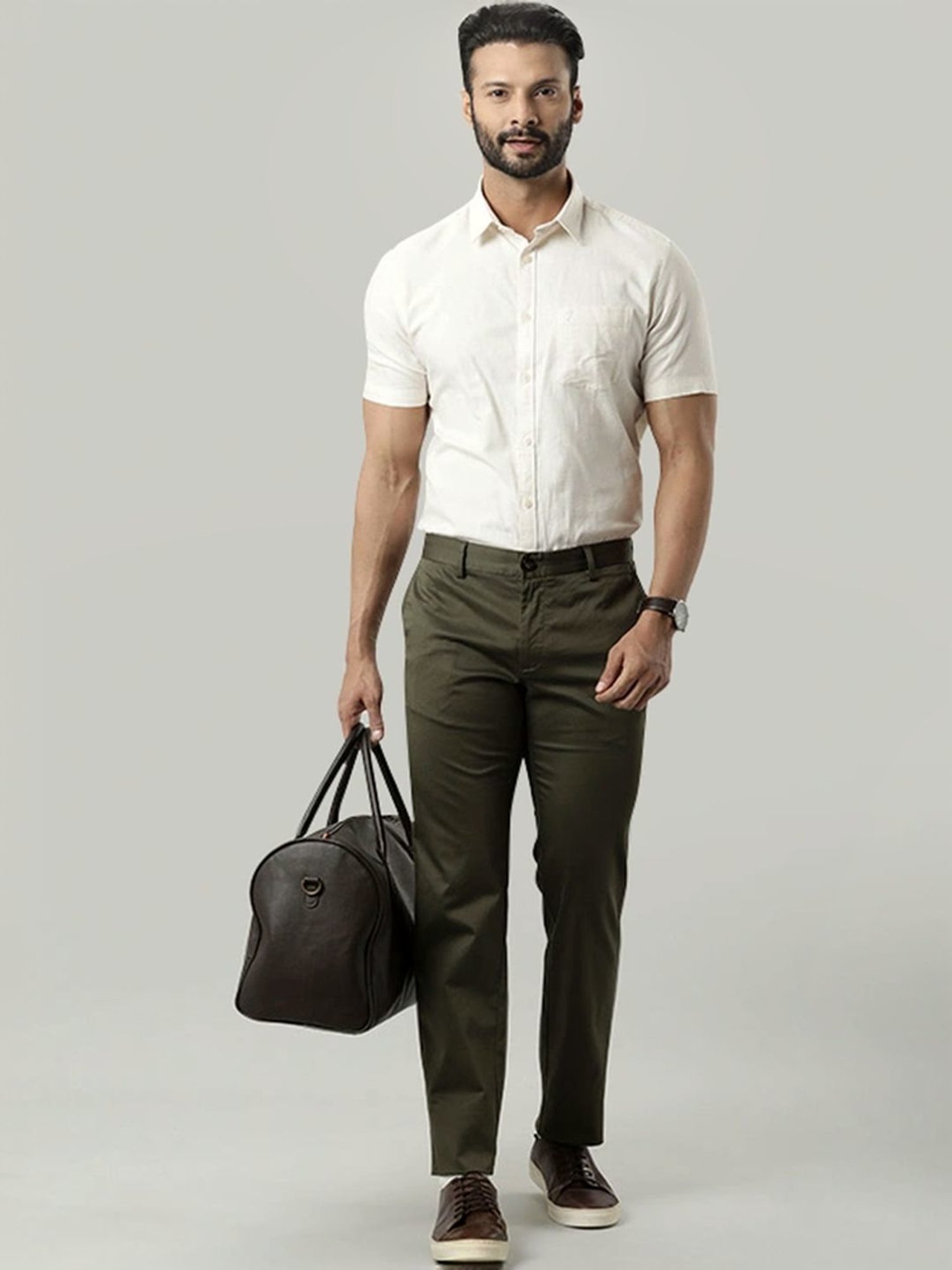 Indian Terrain Olive Slim Fit Trousers