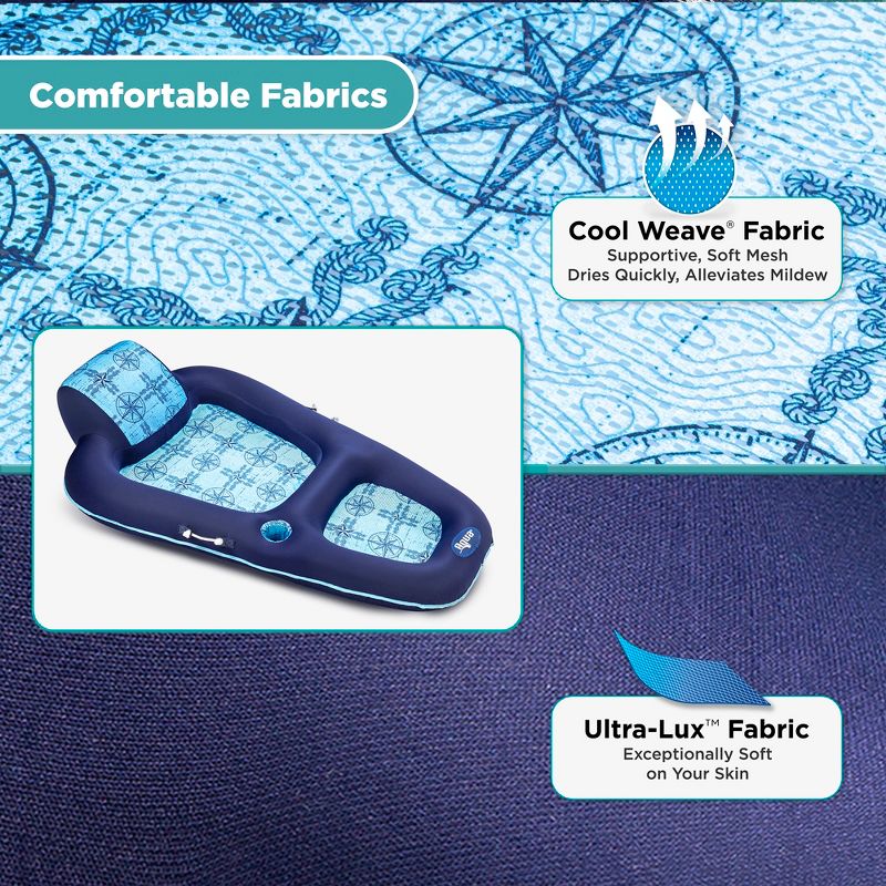 Aqua Leisure Luxury Water Recliner Inflatable Pool Float Comfort Lounge Chair Raft with Headrest, Handles, and Drink Holder, Blue