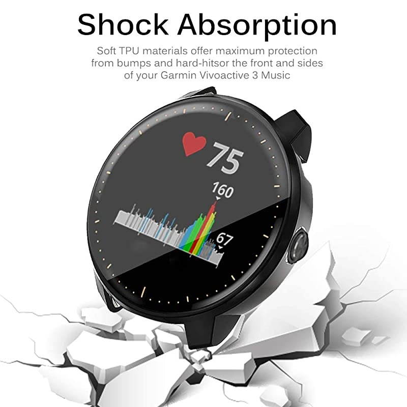 Pack] Compatible Garmin vivoactive 3 Music Case with Charger Port Protector, Silicone Anti-dust Plug and TPU All Around Protective Case Cover Bumper for vivoactive 3 Music Multicolor