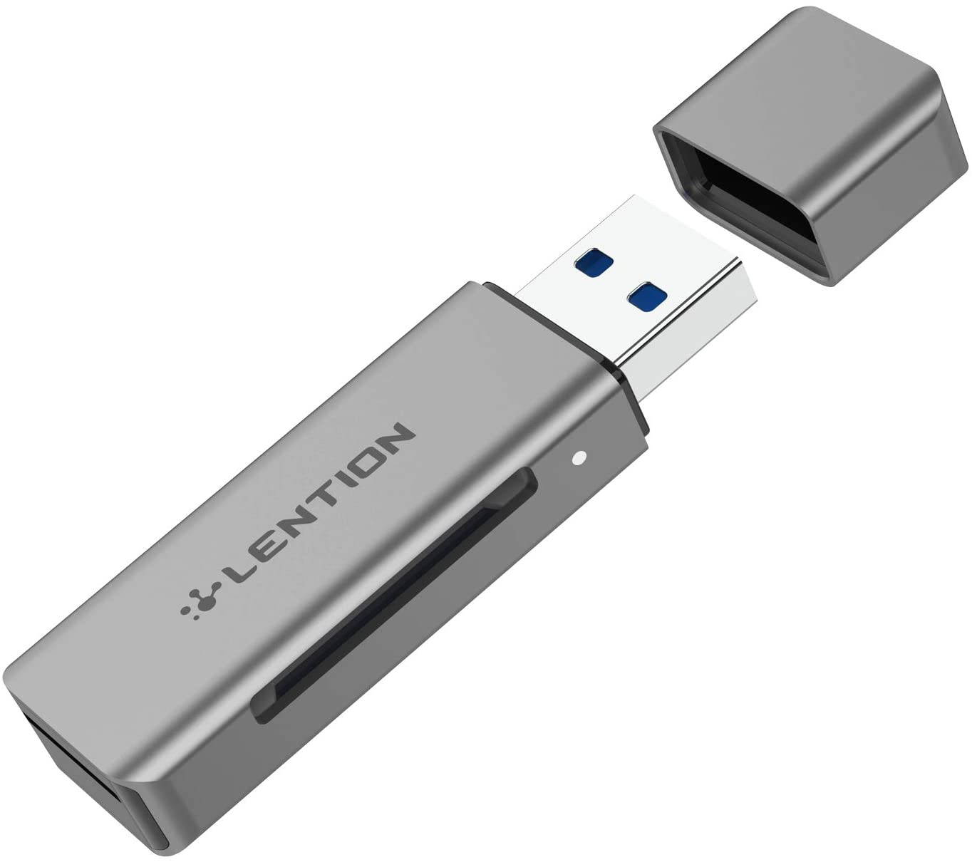 LENTION Aluminum USB 3.0 Card Reader, SD 3.0 Adapter for SD/SDXC/SDHC, Micro SD/Micro SDXC/Micro SDHC, UHS-I, MMC/RS-MMC Cards Compatible MacBook Air/Pro, Surface, Chromebook, more (CB-H7, Space Gray)