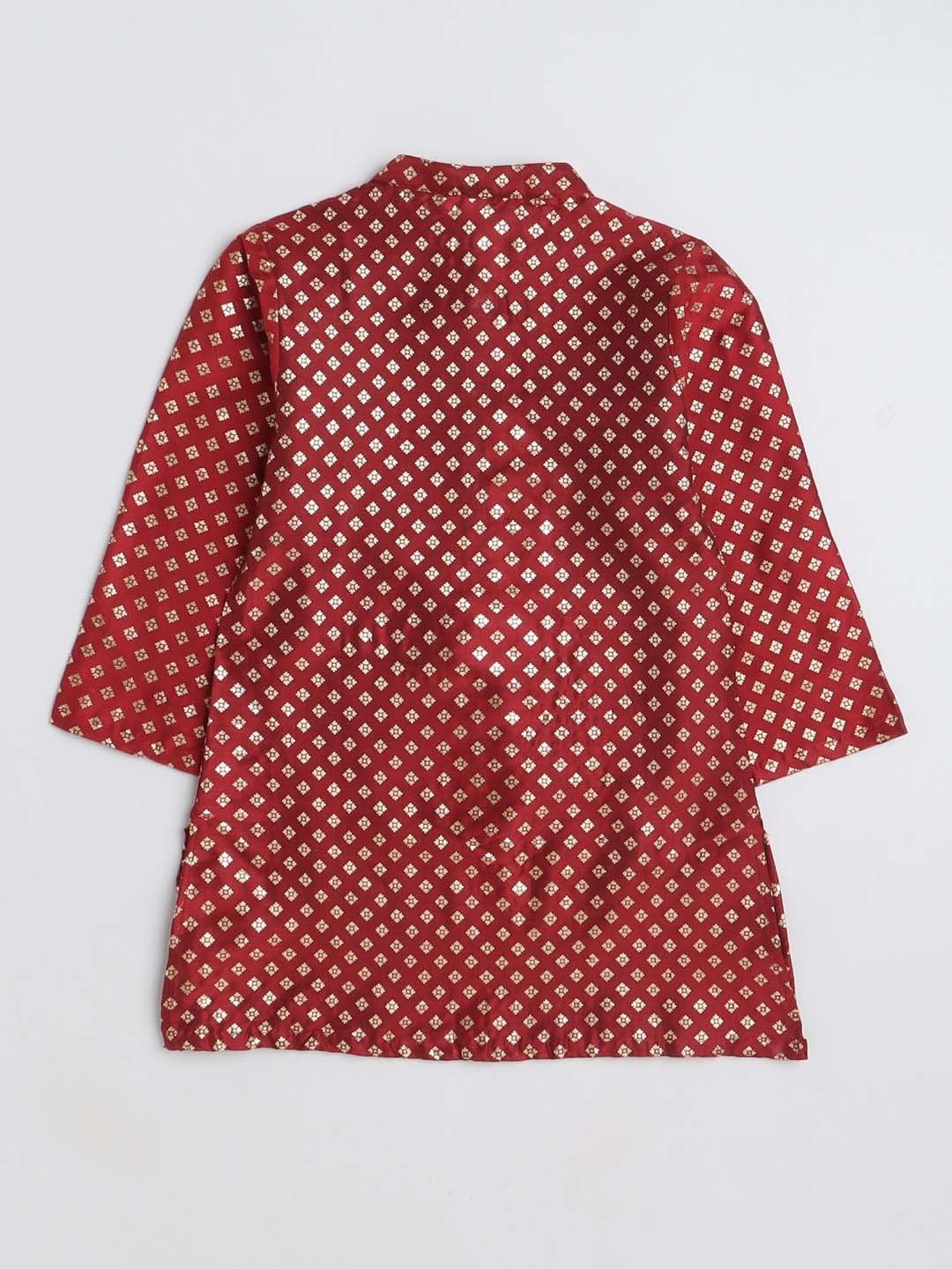 The Magic Wand Kids Maroon & White Cotton Printed Full Sleeves Kurta Set