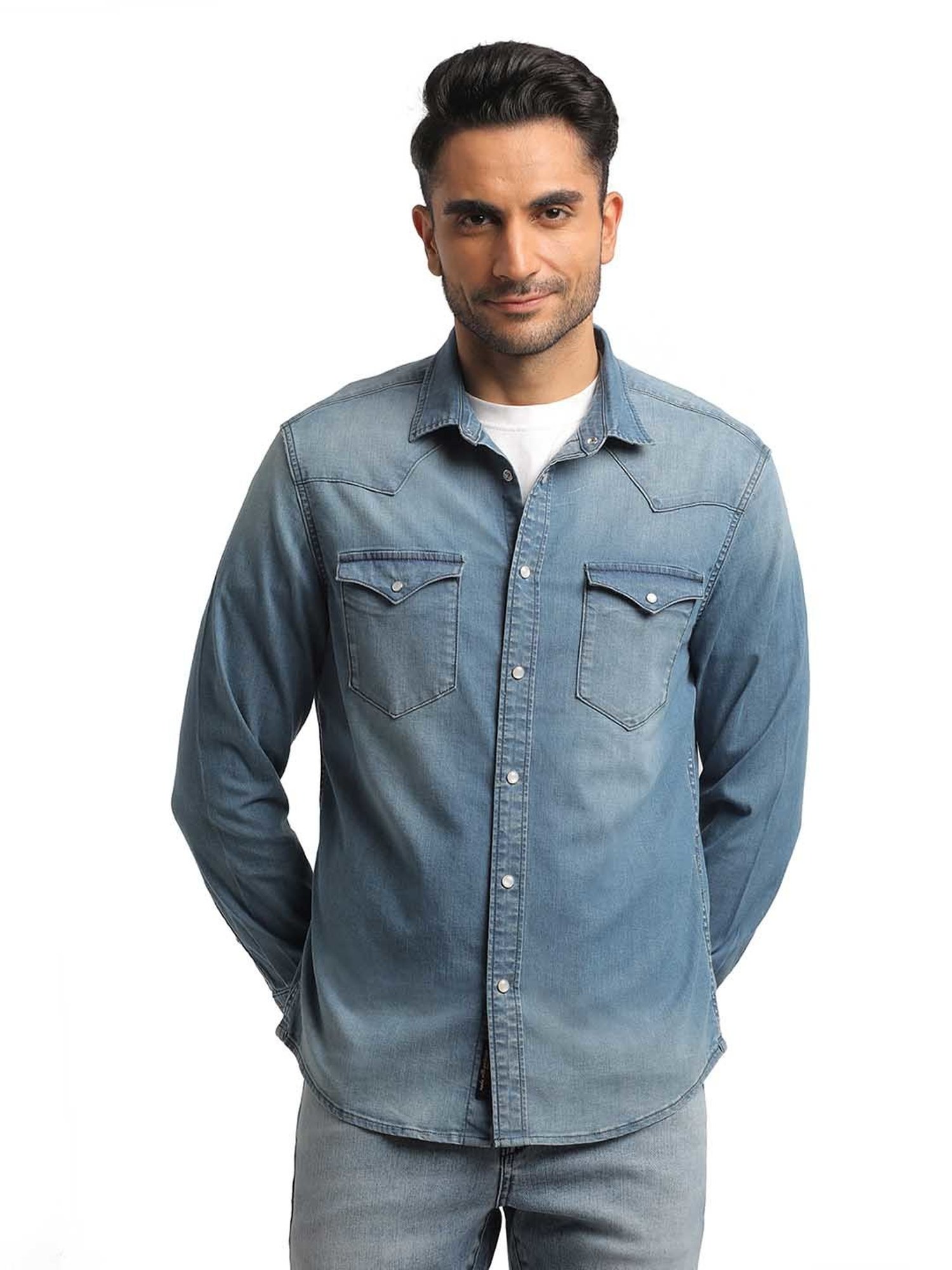 EVERBLUE Light Blue Regular Fit Shirt