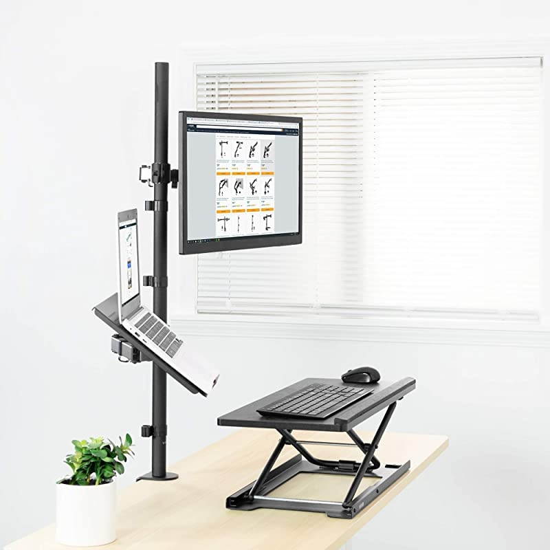 Black Fully Adjustable 13 to 32 inch Single Computer Monitor and Laptop Desk Mount Combo, Stand with Grommet Option, Fits up to 17 inch Laptops STAND-V002C