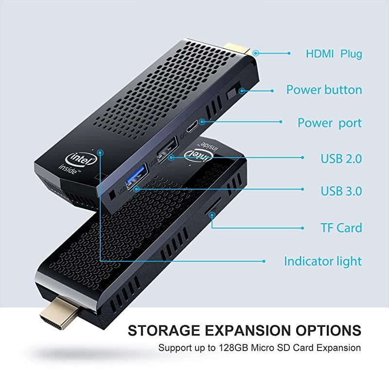 Fanless Mini PC,Intel Atom Z8350 Computer Stick Windows 10 Pro 64 Bit,4GB DDR 64GB eMMC,4k HD,Bluetooth 4.2,Dual Band WiFi AC