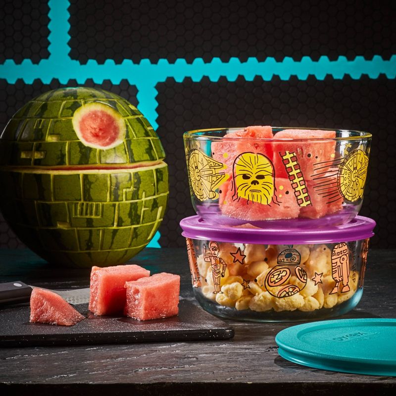 Pyrex 4pc 4 Cup Round Decorated Glass Food Storage Set - Star Wars
