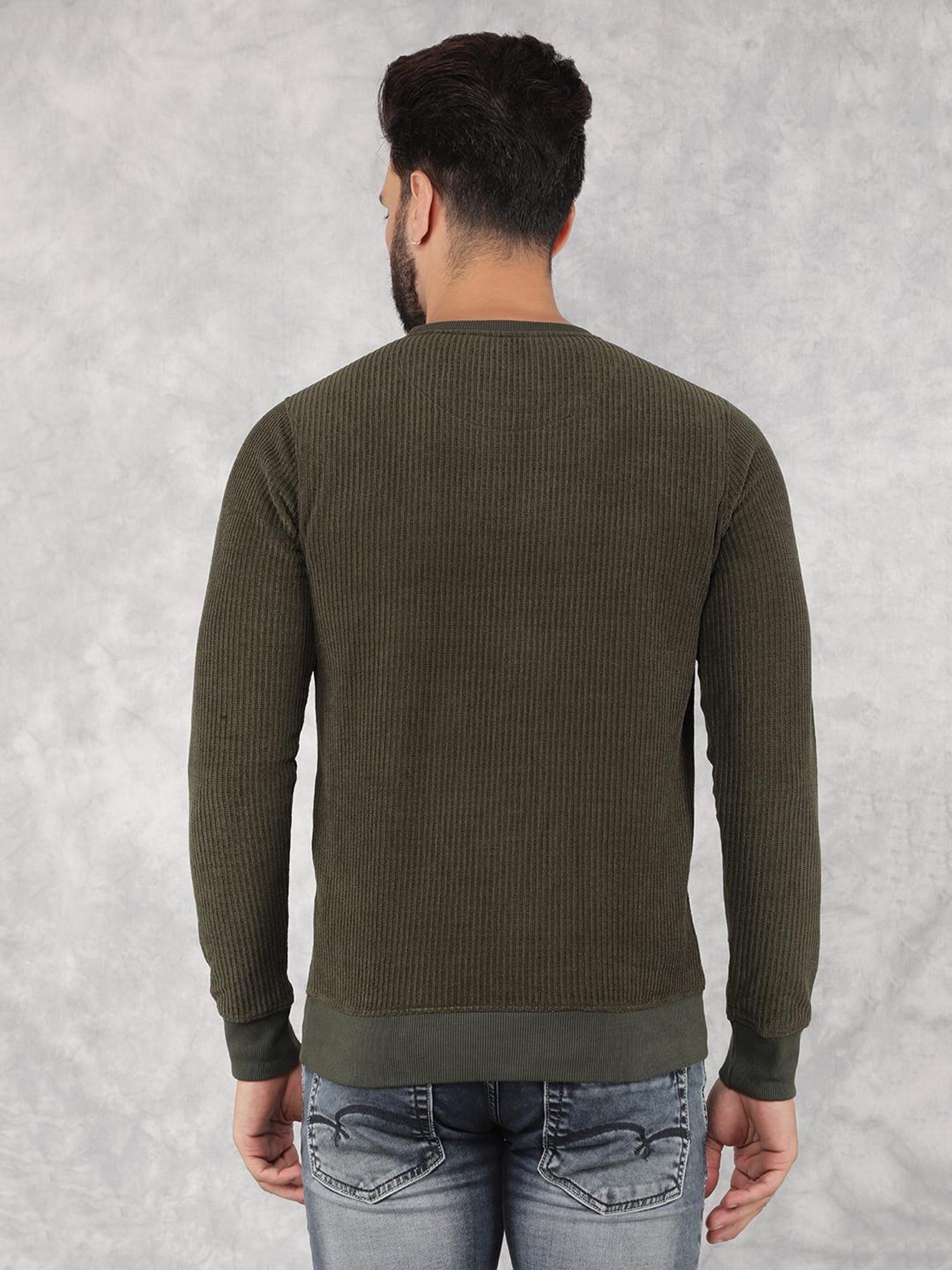 Crimsoune Club Olive Regular Fit Logo Printed Sweatshirt