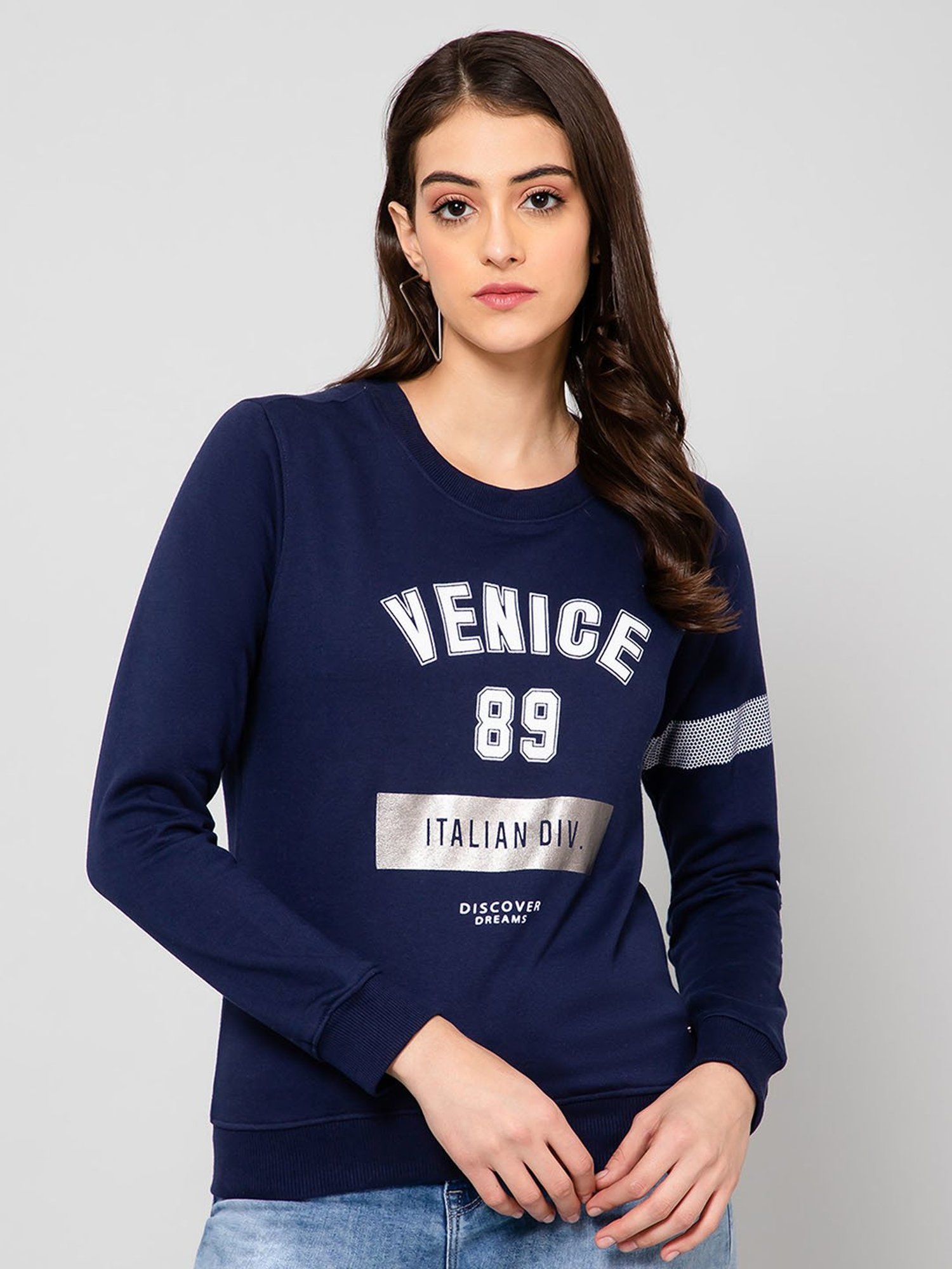 Crozo By Cantabil Navy Fleece Graphic Print Sweatshirt