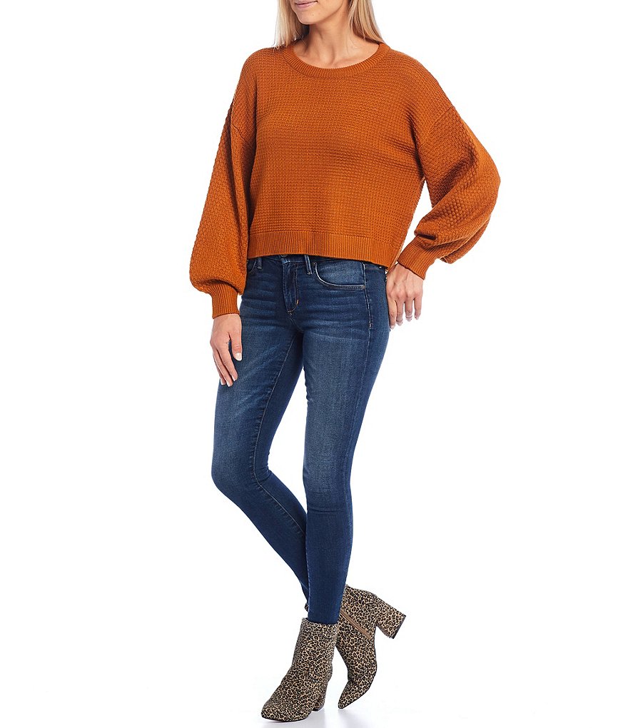 A Loves A Round Neck Long Bishop Sleeve Rib Knit Sweater