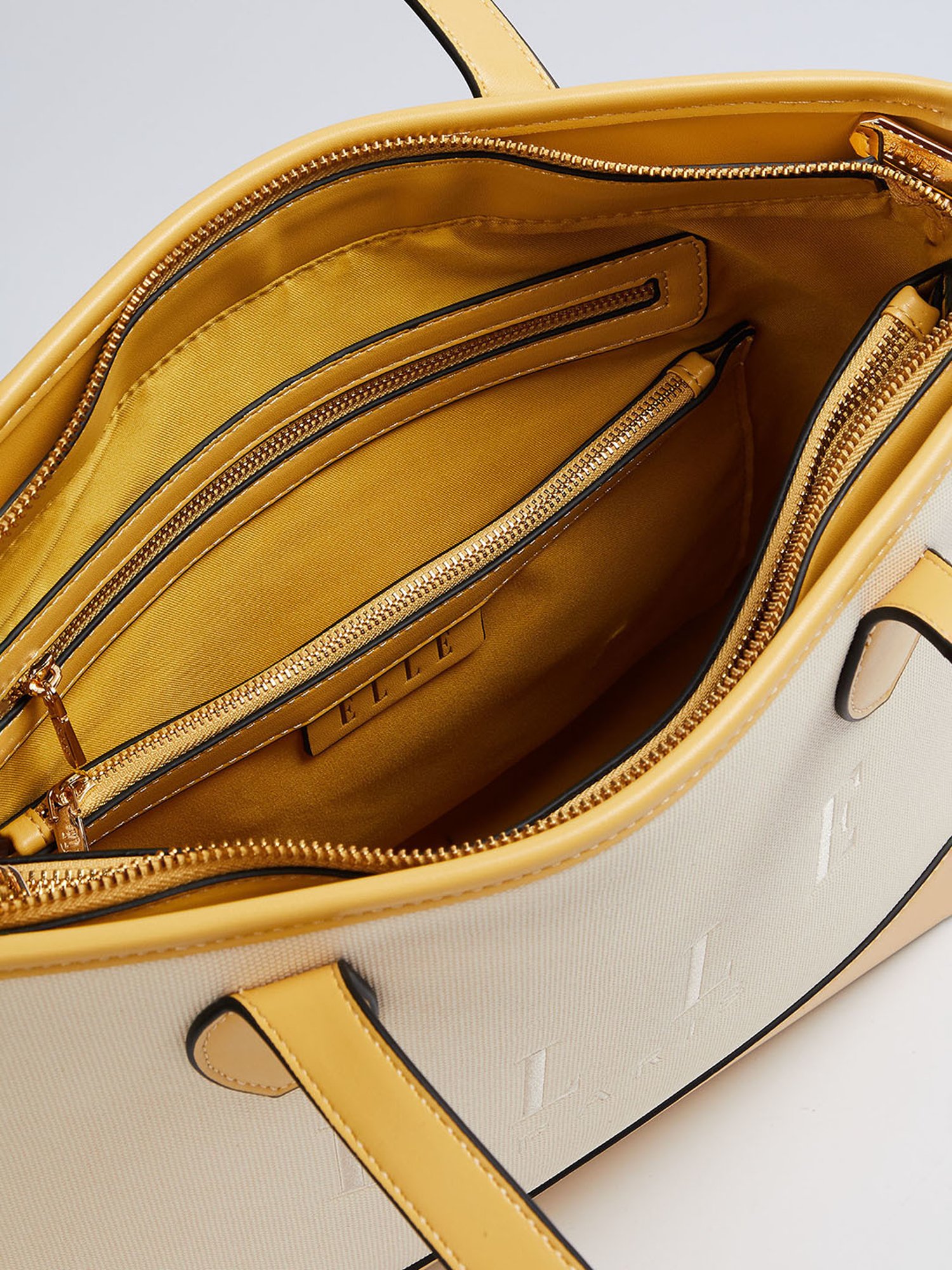 Elle White & Beige Logo Tote Handbag