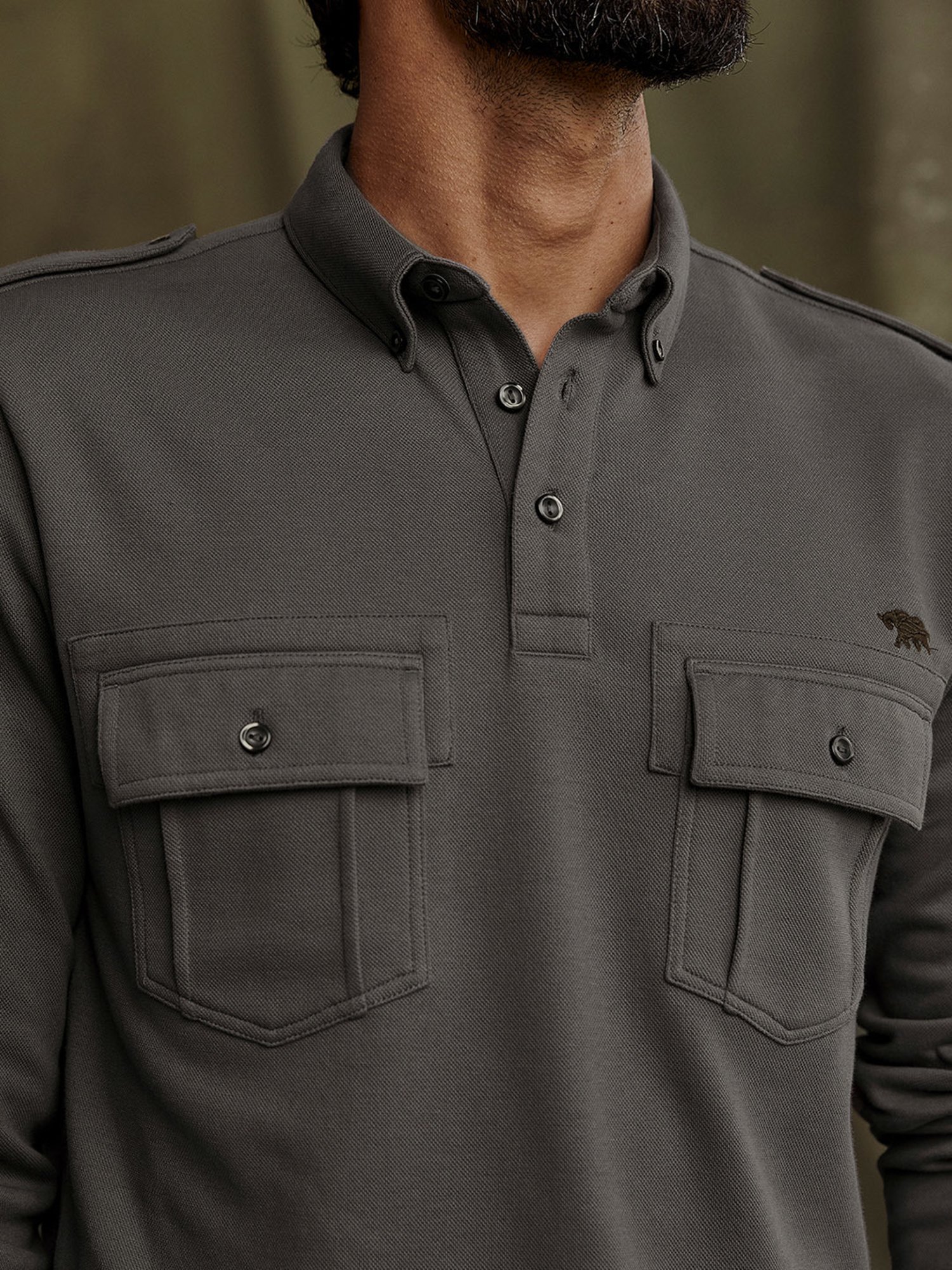 ANDAMEN Grey Regular Fit Polo T-Shirt