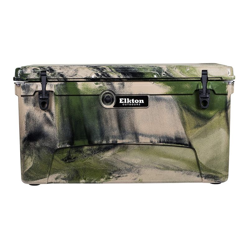 Elkton Outdoors ELK-ICE-110CAMO Heavy Duty Rotomolded Portable 110 Quart Commercial Grade Insulated Hardside Ice Chest Beverage Cooler, Camo
