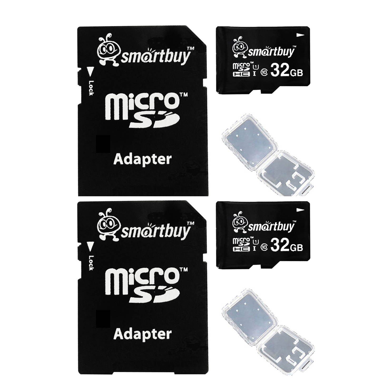 Smartbuy Micro SDHC Class 10 TF Flash Memory Card SD HC C10 Ultra U1 UHS-I HD For Camera Mobile Phone Tab GPS MP3 TV + Adapter + Mini Case (16GB - 2 Packs)