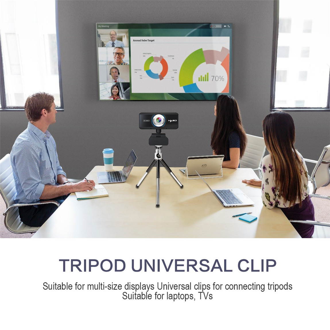 Webcam with Microphone, 1080P Full HD Computer Camera for PC with Cover, Expandable Tripod, USB Web Camera with Cover for Video Calls, Streaming, Skype, Zoom, Teleconference