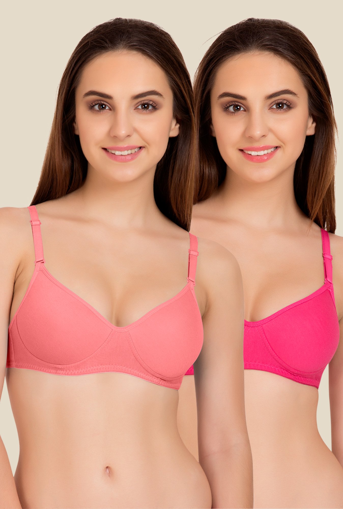Tweens Peach & Pink Padded Bra (Pack Of 2)