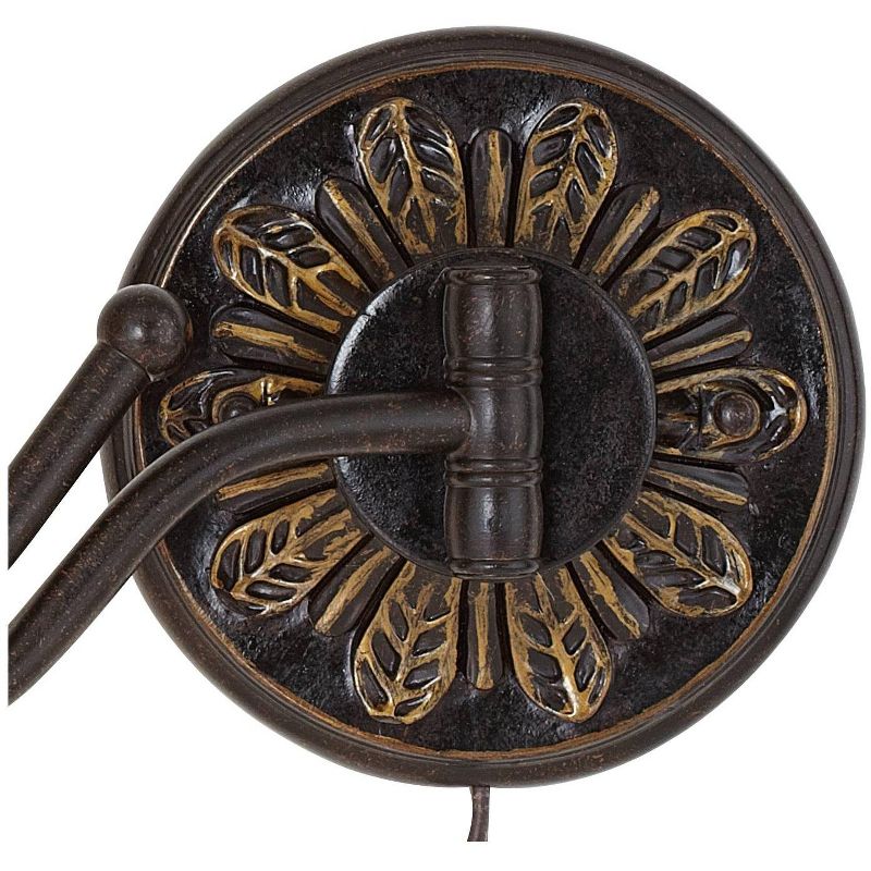 Barnes and Ivy Swing Arm Wall Lamps Set of 2 French Bronze Plug-In Light Fixture Faux Leather Shade Bedroom Living Room Reading