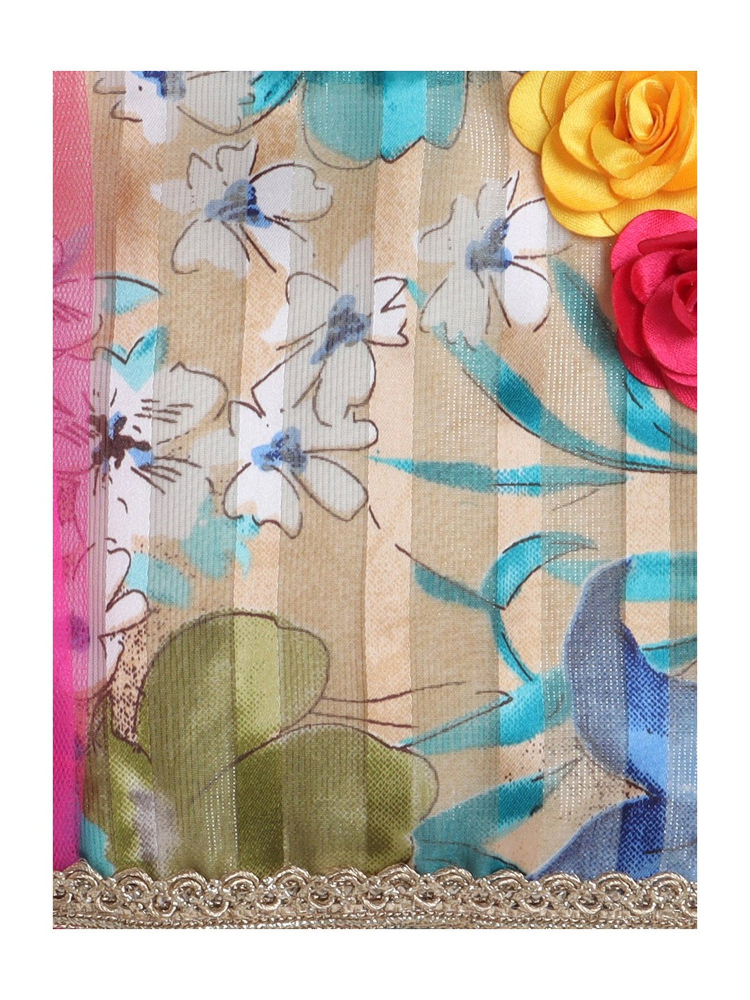 Many Frocks Kids Green & Pink Floral Print Lehenga, Choli with Dupatta