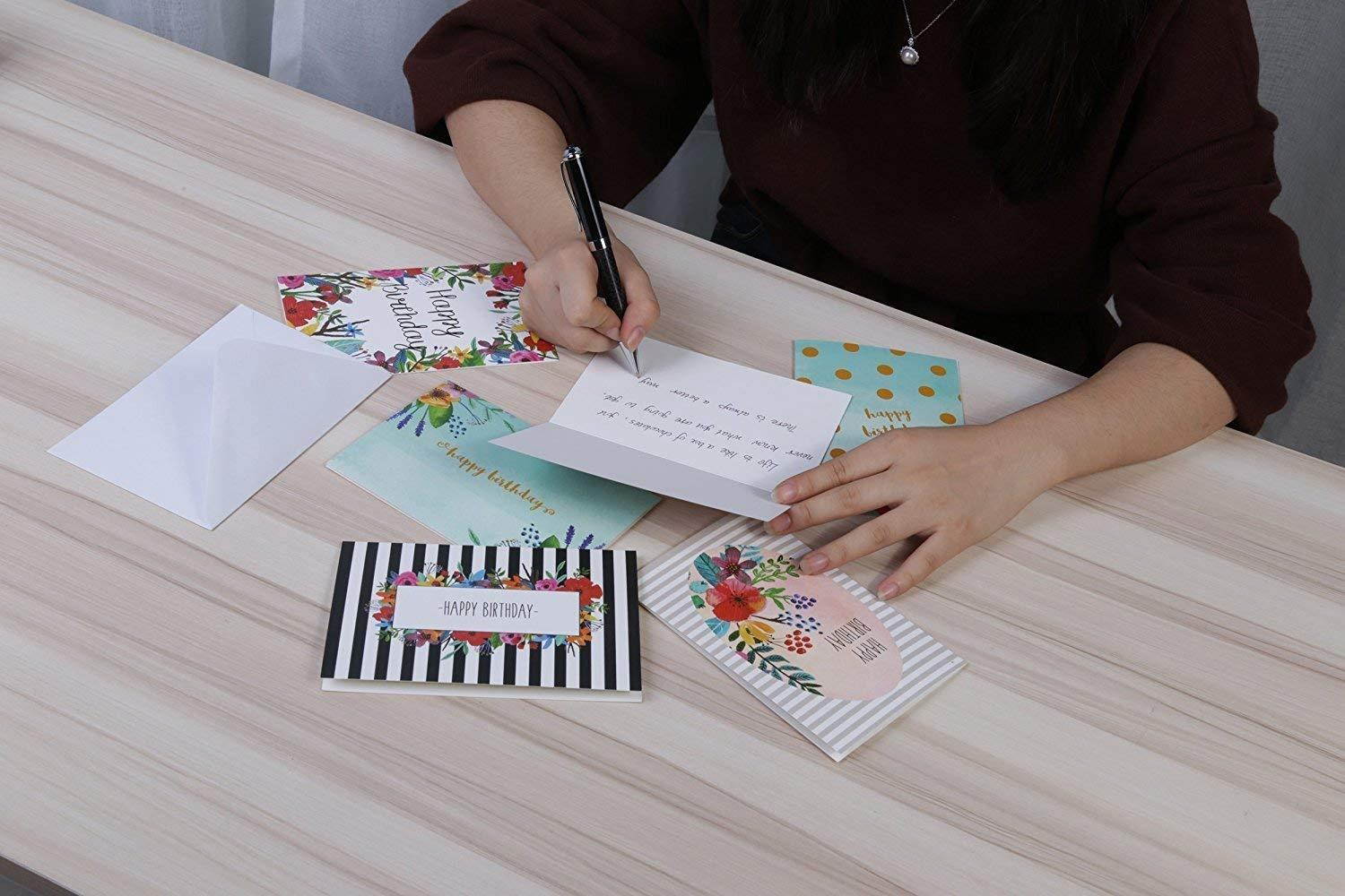 Juvale Birthday Card - 48-Pack Birthday Cards Box Set, Happy Birthday Cards - 6 Unique Floral Designs Birthday Card Bulk, Envelopes Included, 4 x 6 Inches