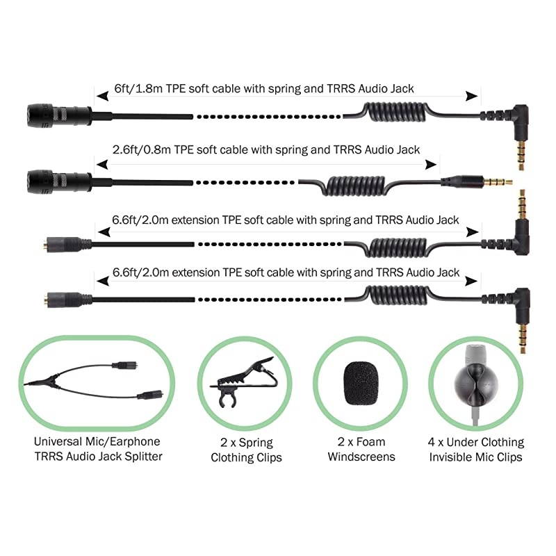 2HD Lavalier Lapel Microphone Full Accessories Pack  LAV PRO for iPhone Samsung Any Other Phones with Extensions Invisible Mic Holders  More Best StudioQuality Sound Kit for Youtubers