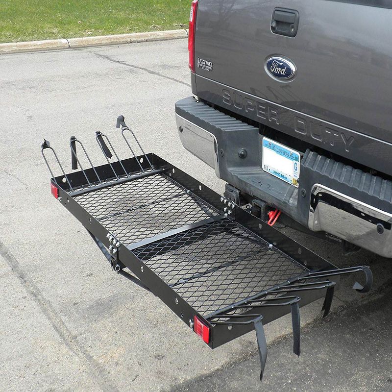 Tow Tuff 62 Inch 500 Pound Capacity Steel Cargo Carrier Trailer Car or Truck Rear Bumper Bike Rack, Fits All 2 Inch Recievers, Black