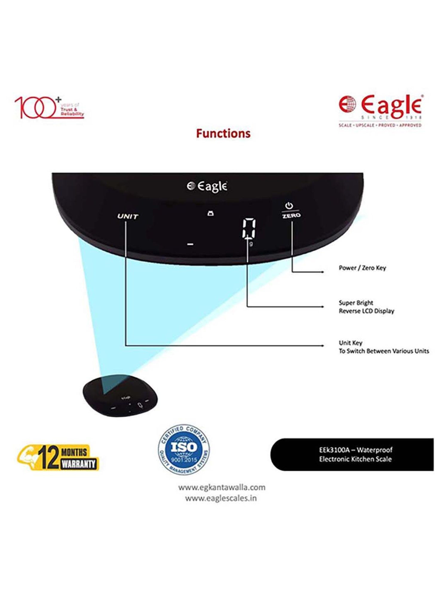 Eagle EEK-3100A Digital Weight Machine for Kitchen 5 kg Capacity,1 g Accuracy,Kitchen Weighing Scale