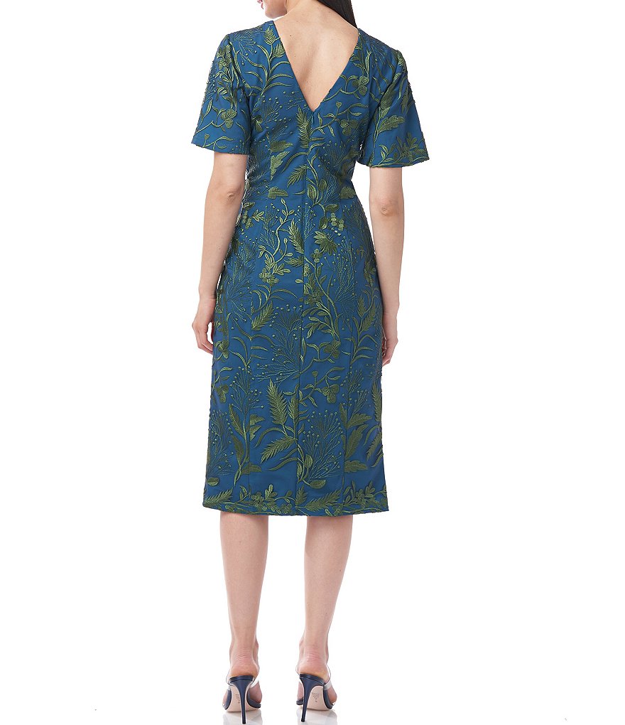 Eva Varro Floral Placement Print Knit Jersey Reversible to Solid Black Sheath Dress