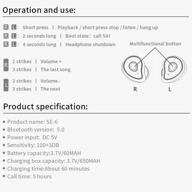 Ochine In-ear Headphone For Bluetooth 5.0, Noise-Cancellation True Wireless Stereo Earbuds TWS Sports Earphone Headset Accessories