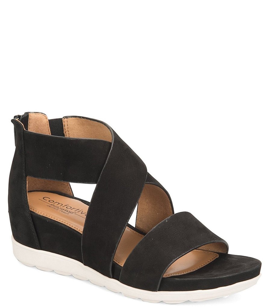 Comfortiva Pacifica Nubuck Criss-Cross Strap Sporty Wedge Sandals