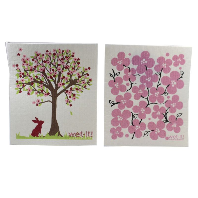 Swedish Dish Cloth 7.75" Spring Tree & Pink Flower Patch Absorbant Cleaning Cloth  -  Dish Cloth