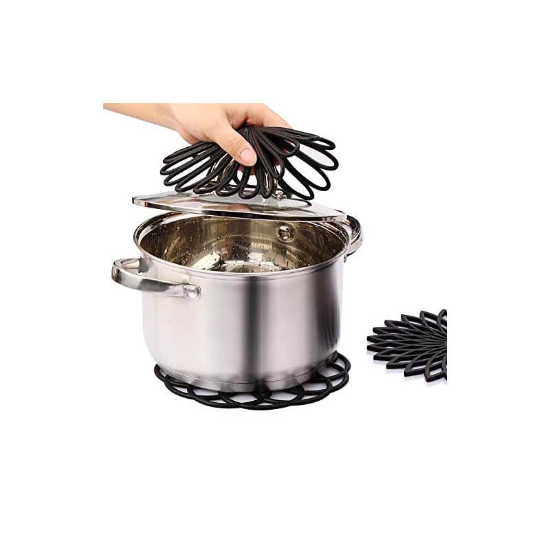 3 Set Silicone Multi-Use Flower Trivet Mat - Premium Quality Insulated Flexible Durable Non Slip Coasters Hot Pads Black