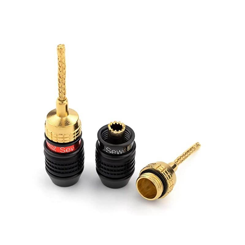 Flex Pin Banana Plugs for Spring Loaded Speaker Terminals, 6 Pairs Gold Plated Plugs