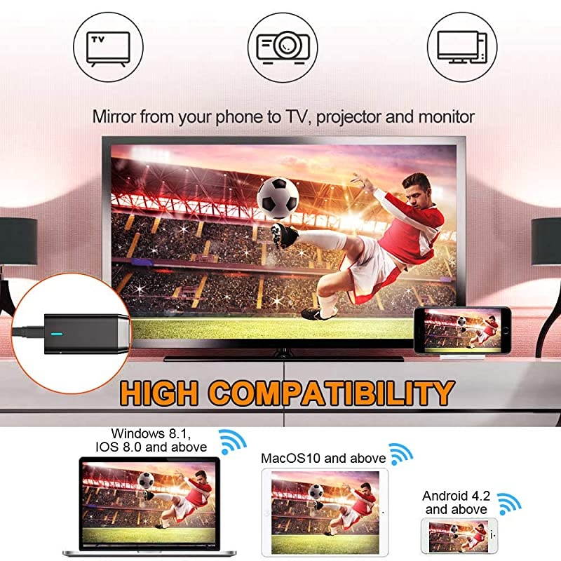 Wireless Display Adapter  4Kamp5Gamp1080P Wireless HDMI Adapter Miracast Dongle Streaming Media Player Mirroring Screen from Small to Big Screen Support 24G5G Miracast Airplay DLNA