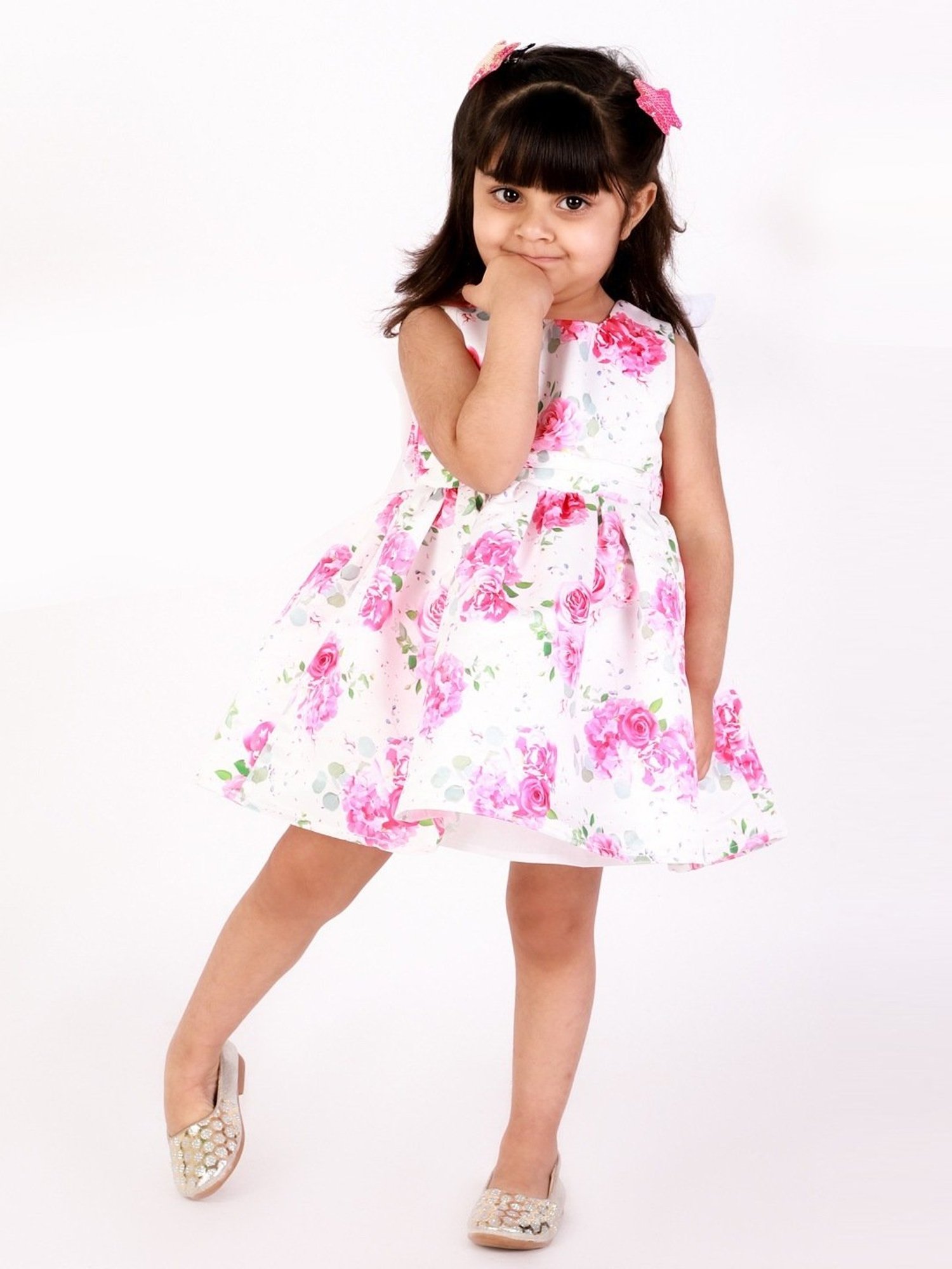 KidsDew White & Pink Floral Print Casual Dress
