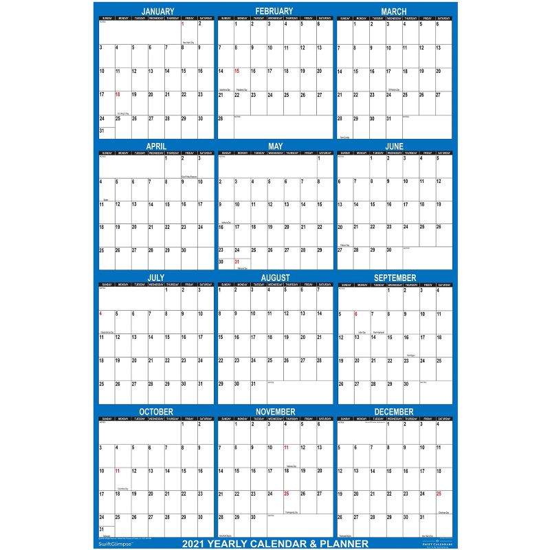 2021 Dry Erase Wall Calendar 32"x48" Navy Accent - SwiftGlimpse