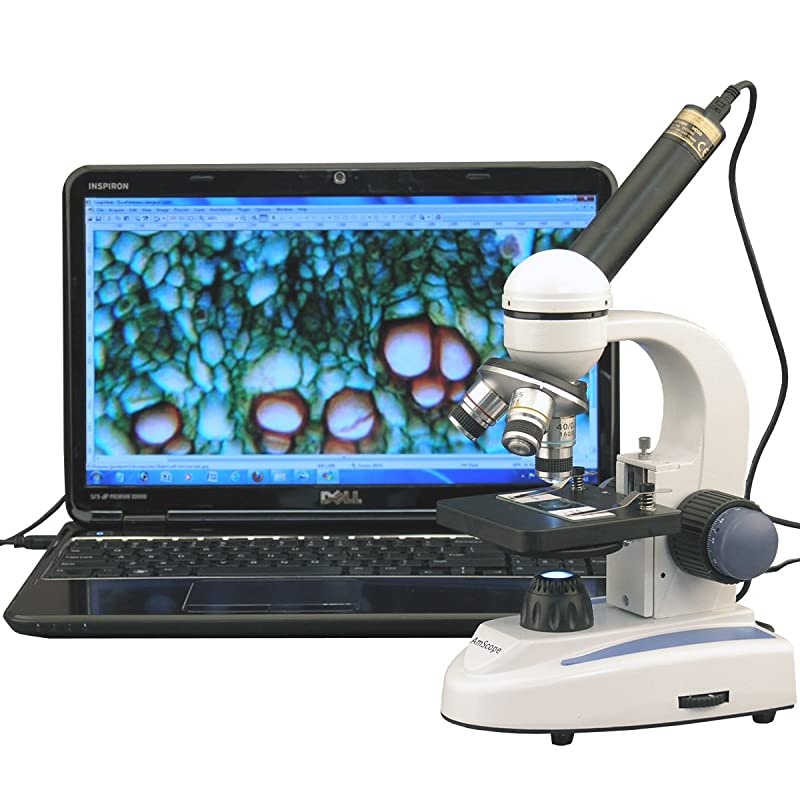M158E Digital Cordless Compound Monocular Microscope WF10x Eyepiece 40x400x Magnification LED Illumination with Rheostat Brightfield SingleLens Condenser Coaxial Coarse and Fine Focus Plain Stage 110