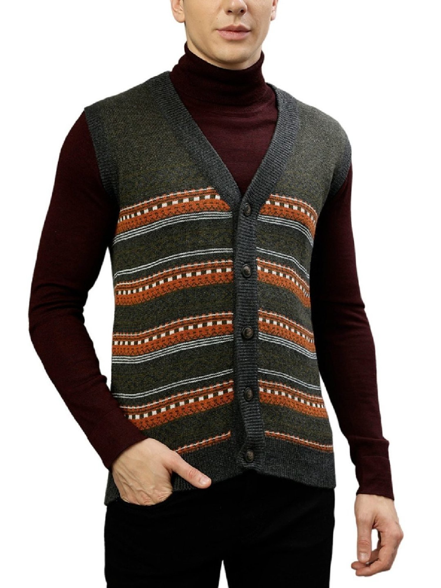 Lindbergh Green Regular Fit Self Pattern Sweaters