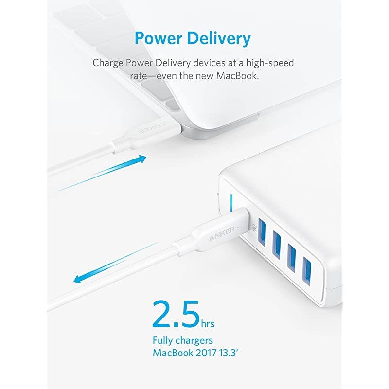 USB C Wall Charger  Premium 60W 5Port Desktop Charger with One 30W Power Delivery Port for MacBook Air 2018 Ipad Pro 2018 S10 and 4 Poweriq Ports for iPhone XsMaxXRX8 S9S8 and More